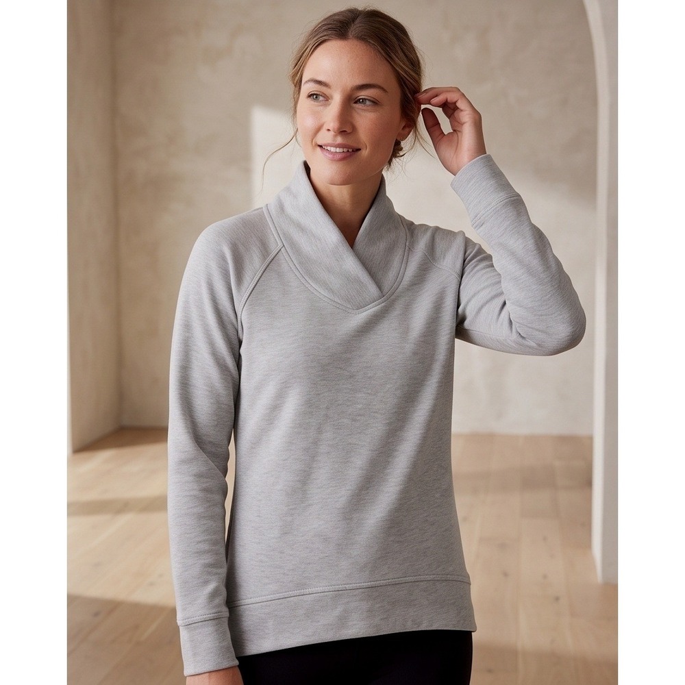 Athleta S Gray Wool Blend Shawl Collar Crossover Pullover Sweat Shirt Small